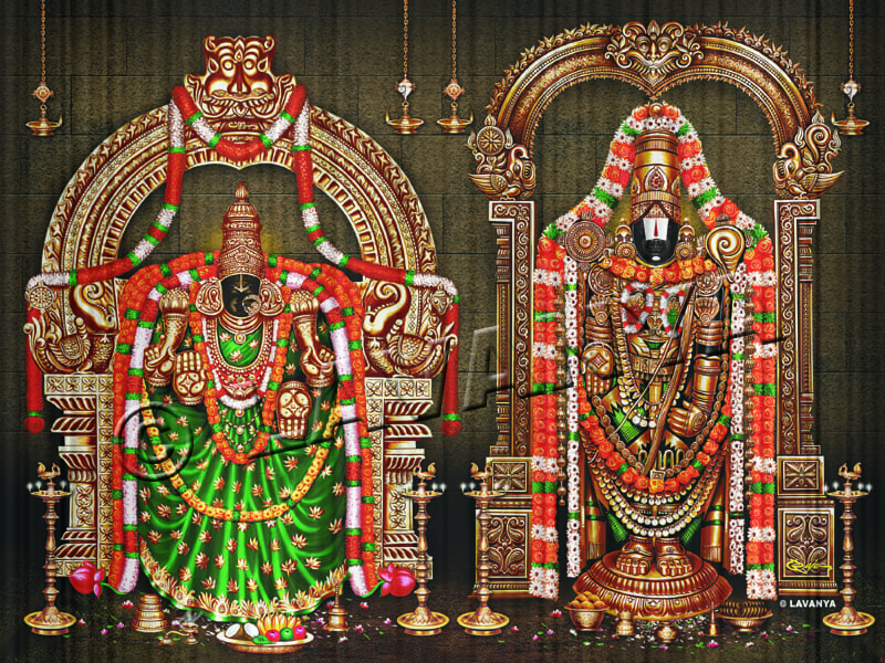 Balaji Padmavathi with Orange Garland Wall BG