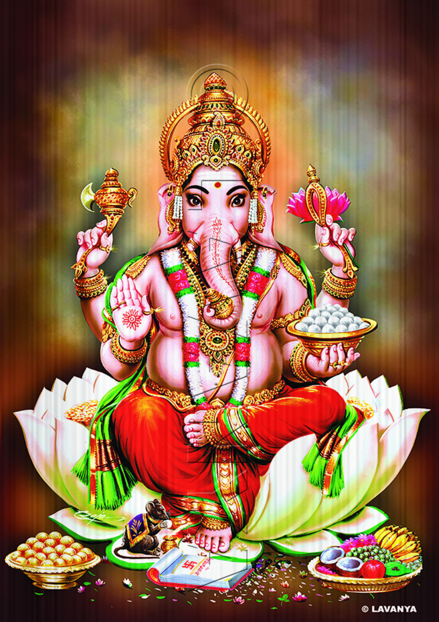 RED VASTRA GANESH PLAIN BG