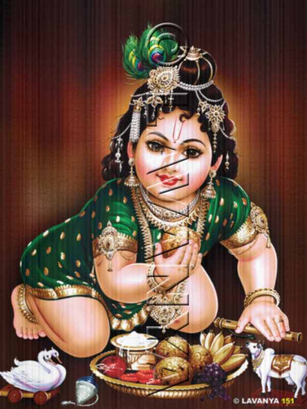 Baby Krishna With Green Vastr